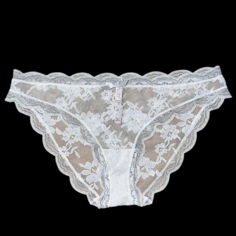 Victoria’s Secret Dream Angels lace & mesh cheekini panty white silver detail